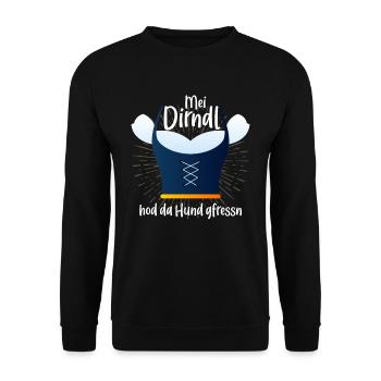 MEI Dirndl hod da Hund gfressn Bayrisch Dirndl hat - Unisex Pullover - Schwarz - Vorne - Alina (178cm) & Michal (187cm)