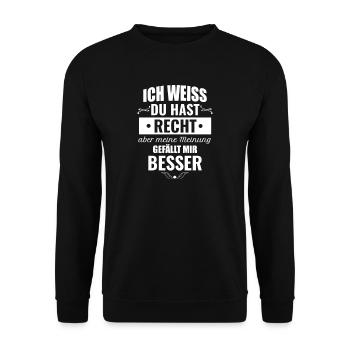 Ich weiss du hast Recht aber meine Meinung gefällt - Unisex Pullover - Schwarz - Vorne - Alina (178cm) & Michal (187cm)