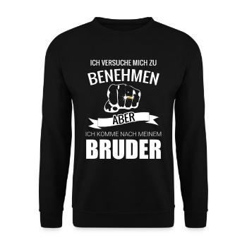 Ich versuche mich zu benehmen aber komme nach mein - Unisex Pullover - Schwarz - Vorne - Alina (178cm) & Michal (187cm)