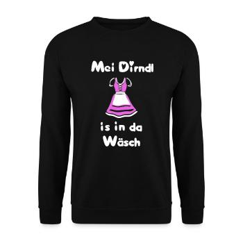 Mei dirndl is in da wäsch, Mein Dirndl ist in der - Unisex Pullover - Schwarz - Vorne - Alina (178cm) & Michal (187cm)