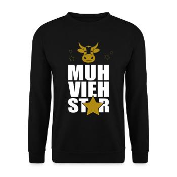 Muh Vieh Star Rinderzüchter Landwirt Kühe Kuh Kopf - Unisex Pullover - Schwarz - Vorne - Alina (178cm) & Michal (187cm)