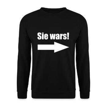Sie wars Pfeil nach rechts Schuld abgeben - Unisex Pullover - Schwarz - Vorne - Alina (178cm) & Michal (187cm)