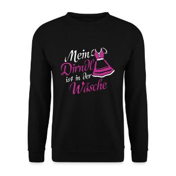 Mein Dirndl ist in der Wäsche, Bayern Trachten Okt - Unisex Pullover - Schwarz - Vorne - Alina (178cm) & Michal (187cm)