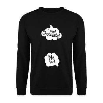 I want Chocolate Me too, Pregnant Woman Speech Bub - Unisex Pullover - Schwarz - Vorne - Alina (178cm) & Michal (187cm)