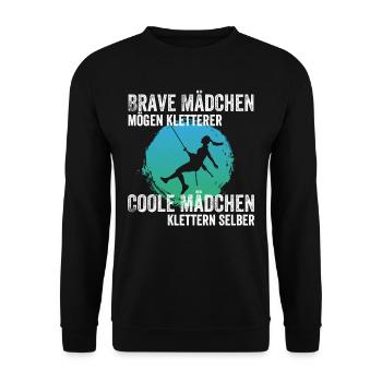 Brave Mädchen mögen Kletterer Coole Mädchen Klette - Unisex Pullover - Schwarz - Vorne - Alina (178cm) & Michal (187cm)