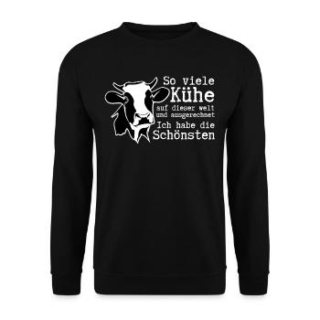 So viele Kühe auf dieser Welt und ausgerechnet Ich - Unisex Pullover - Schwarz - Vorne - Alina (178cm) & Michal (187cm)