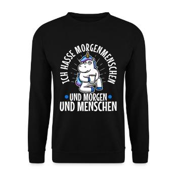 Ich hasse Morgenmenschen - Unisex Pullover - Schwarz - Vorne - Alina (178cm) & Michal (187cm)