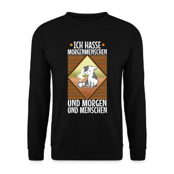 Ich hasse Morgenmenschen - Unisex Pullover - Schwarz - Vorne - Alina (178cm) & Michal (187cm)