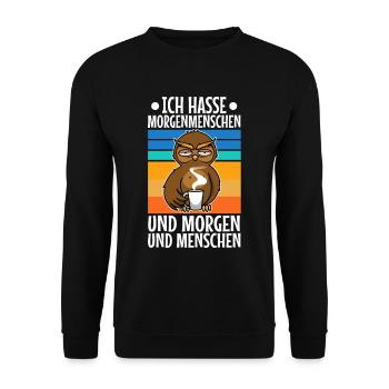 Ich hasse Morgenmenschen - Unisex Pullover - Schwarz - Vorne - Alina (178cm) & Michal (187cm)