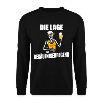 Die Lage ist Besäufniserregend Bier Skelett - Unisex Pullover - Schwarz - Vorne - Alina (178cm) & Michal (187cm)