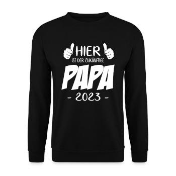 Hier ist der zukünftige Papa 2023 - Unisex Pullover - Schwarz - Vorne - Alina (178cm) & Michal (187cm)