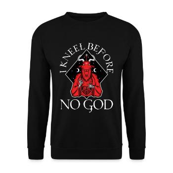 I Kneel Before No God, saten goat - Unisex Pullover - Schwarz - Vorne - Alina (178cm) & Michal (187cm)