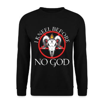 I Kneel Before No God, saten goat - Unisex Pullover - Schwarz - Vorne - Alina (178cm) & Michal (187cm)
