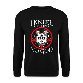 I Kneel Before No God, saten goat - Unisex Pullover - Schwarz - Vorne - Alina (178cm) & Michal (187cm)