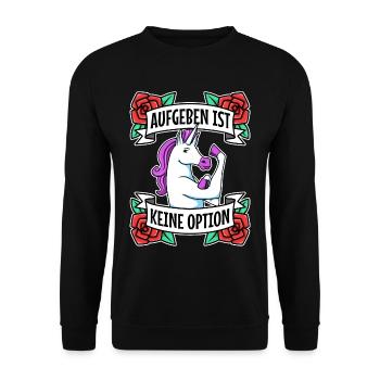Aufgeben ist keine option - Unisex Pullover - Schwarz - Vorne - Alina (178cm) & Michal (187cm)