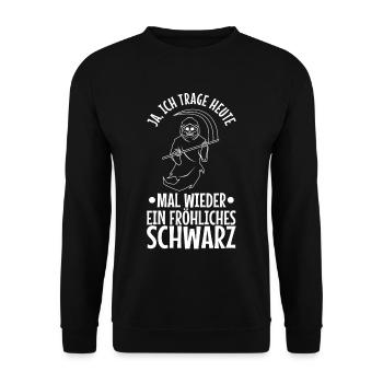 Ich trage heute ein fröhliches schwarz - Unisex Pullover - Schwarz - Vorne - Alina (178cm) & Michal (187cm)