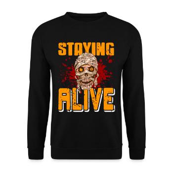 Halloween - Staying Alive - Unisex Pullover - Schwarz - Vorne - Alina (178cm) & Michal (187cm)