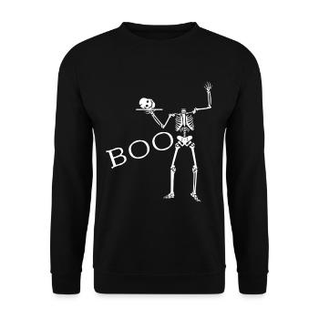 Skelett Totenkopf - Boo - Unisex Pullover - Schwarz - Vorne - Alina (178cm) & Michal (187cm)