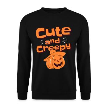 Halloween Kürbis - Cute and Creepy - Unisex Pullover - Schwarz - Vorne - Alina (178cm) & Michal (187cm)