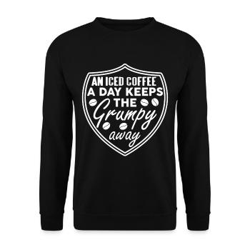 An iced coffee a day keeps the grumpy away - Unisex Sweatshirt - black - Front - Alina (178cm) & Michal (187cm)