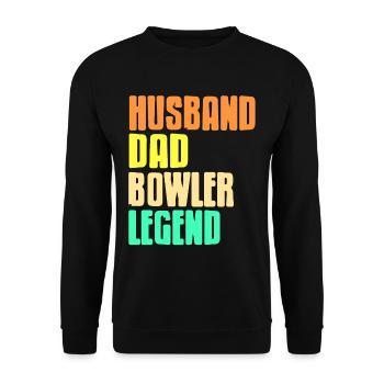 Husband Dad Bowler Legend - Unisex Pullover - Schwarz - Vorne - Alina (178cm) & Michal (187cm)