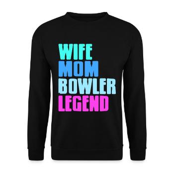 Wife mom Bowler Legend - Unisex Pullover - Schwarz - Vorne - Alina (178cm) & Michal (187cm)