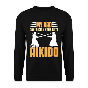 My dad could kick your butt in aikido - Unisex Pullover - Schwarz - Vorne - Alina (178cm) & Michal (187cm)