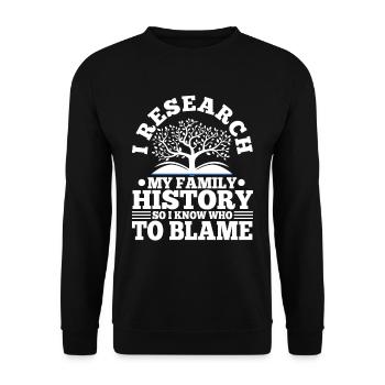 I research my family history - Unisex Pullover - Schwarz - Vorne - Alina (178cm) & Michal (187cm)