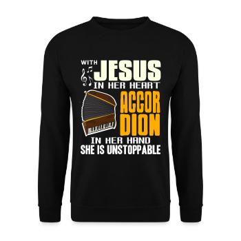 Avec Jésus dans son cœur accordéon, elle est imparable - Sweat-shirt Unisexe - noir - Devant - Alina (178cm) & Michal (187cm)