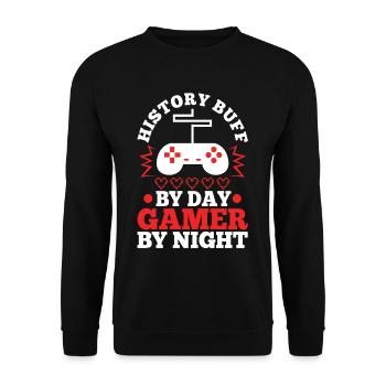 History by day gamer by night - Unisex Pullover - Schwarz - Vorne - Alina (178cm) & Michal (187cm)