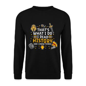 I read history and i know things - Unisex Pullover - Schwarz - Vorne - Alina (178cm) & Michal (187cm)