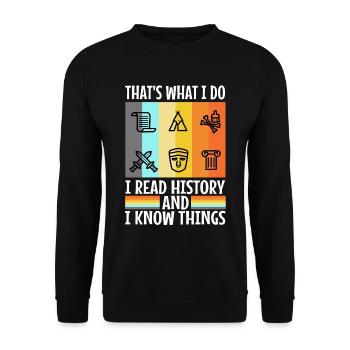 I read history and i know things - Unisex Pullover - Schwarz - Vorne - Alina (178cm) & Michal (187cm)