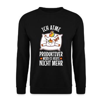 Ich atme produktiver wird es heute nicht - Unisex Pullover - Schwarz - Vorne - Alina (178cm) & Michal (187cm)