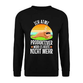 Ich atme produktiver wird es heute nicht - Unisex Pullover - Schwarz - Vorne - Alina (178cm) & Michal (187cm)
