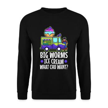Big worms ice cream truck - Unisex Pullover - Schwarz - Vorne - Alina (178cm) & Michal (187cm)