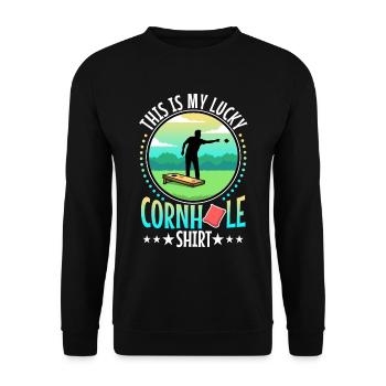 C’est ma chemise porte-bonheur en cornhole - Sweat-shirt Unisexe - noir - Devant - Alina (178cm) & Michal (187cm)
