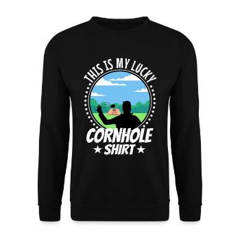 C’est ma chemise porte-bonheur en cornhole - Sweat-shirt Unisexe - noir - Devant - Alina (178cm) & Michal (187cm)