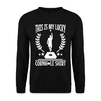 C’est ma chemise porte-bonheur en cornhole - Sweat-shirt Unisexe - noir - Devant - Alina (178cm) & Michal (187cm)