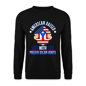 American raised with puerto rican roots - Unisex Pullover - Schwarz - Vorne - Alina (178cm) & Michal (187cm)