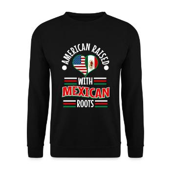 American raised with Mexican roots - Unisex Pullover - Schwarz - Vorne - Alina (178cm) & Michal (187cm)