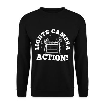 Lights camera action - Unisex Pullover - Schwarz - Vorne - Alina (178cm) & Michal (187cm)