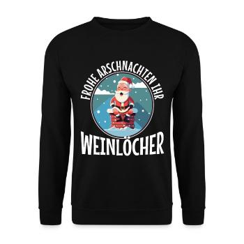 Frohe Arschnachten ihr Weinlöcher - Unisex Pullover - Schwarz - Vorne - Alina (178cm) & Michal (187cm)