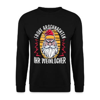 Frohe Arschnachten ihr Weinlöcher - Unisex Pullover - Schwarz - Vorne - Alina (178cm) & Michal (187cm)