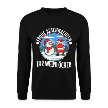 Frohe Arschnachten ihr Weinlöcher - Unisex Pullover - Schwarz - Vorne - Alina (178cm) & Michal (187cm)