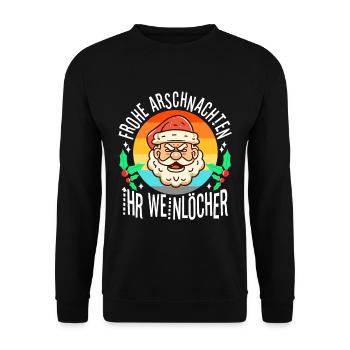 Frohe Arschnachten ihr Weinlöcher - Unisex Pullover - Schwarz - Vorne - Alina (178cm) & Michal (187cm)