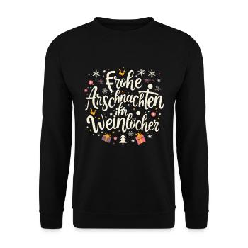 Frohe Arschnachten ihr Weinlöcher - Unisex Pullover - Schwarz - Vorne - Alina (178cm) & Michal (187cm)