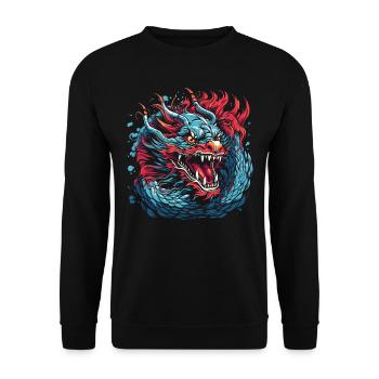 Drache mystisch Lindwurm Monster Ungeheuer Biest - Unisex Pullover - Schwarz - Vorne - Alina (178cm) & Michal (187cm)
