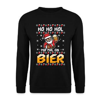 Ho Ho Hol mir mal ein Bier - Unisex Pullover - Schwarz - Vorne - Alina (178cm) & Michal (187cm)