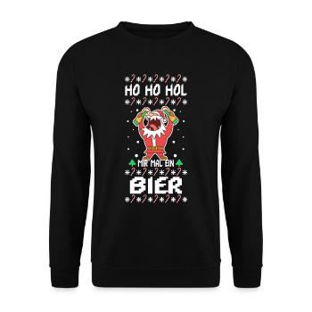 Ho Ho Hol mir mal ein Bier - Unisex Pullover - Schwarz - Vorne - Alina (178cm) & Michal (187cm)