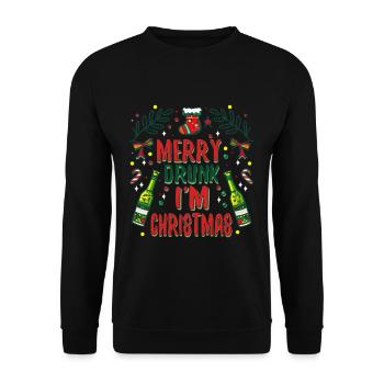 Merry Drunk Im Christmas - Unisex Pullover - Schwarz - Vorne - Alina (178cm) & Michal (187cm)